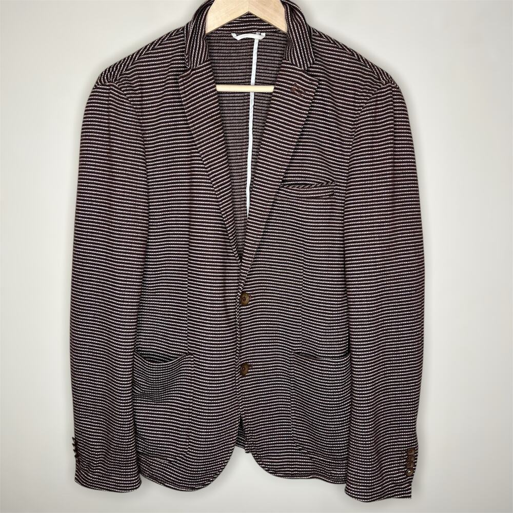 Zara Man Blazer Jacket 40 Mens Brown Striped Knit Cotton 2 Button Sports Coat